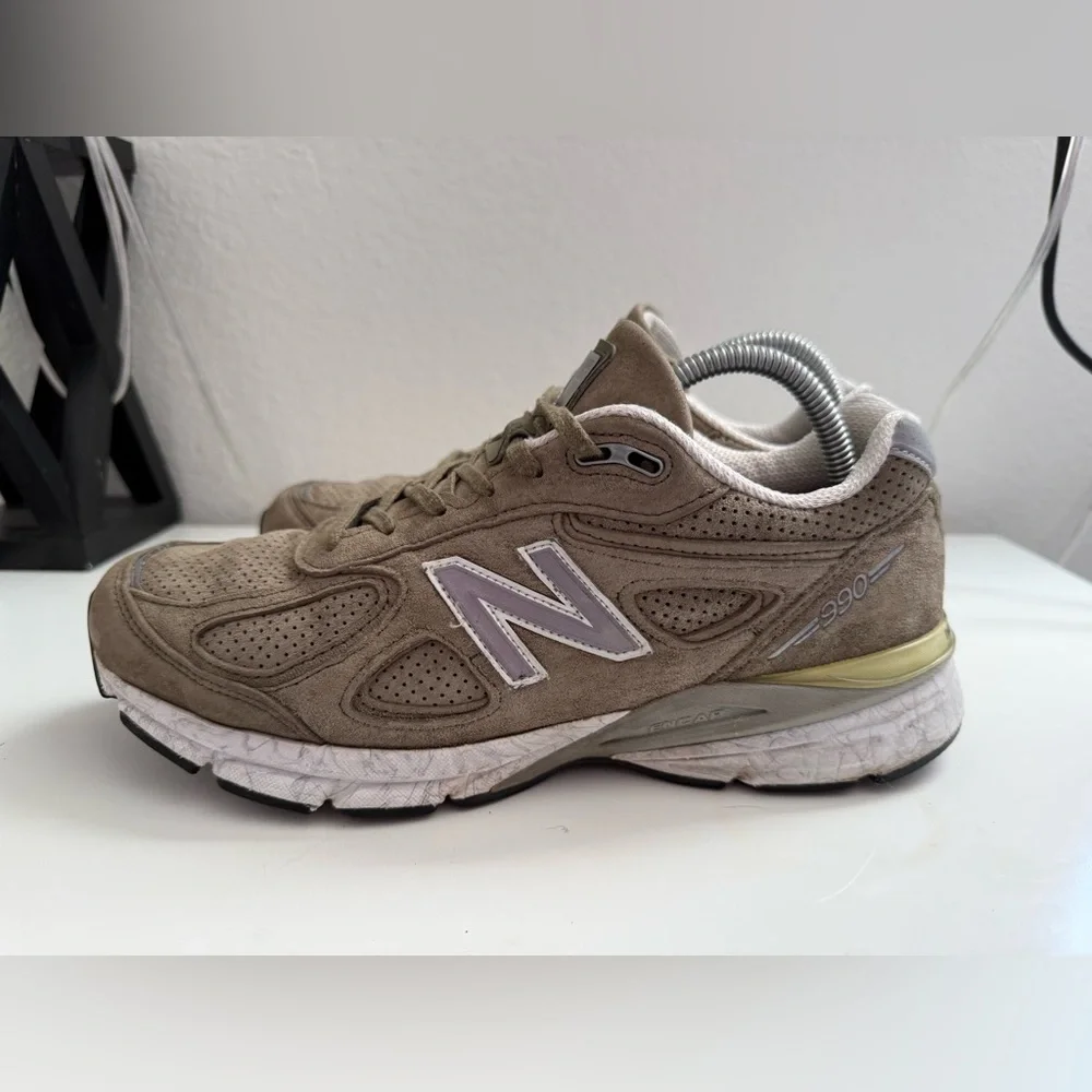 New Balance 990 v4 Olive Sneakers with White Accents - Picture 4 of 8